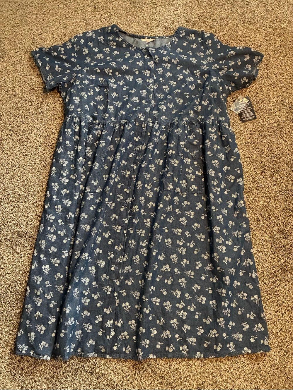🏈 NWT Woman Within Blue Floral Cotton Casual Dress